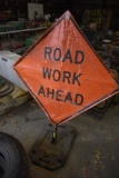 Road Work Ahead Sign on Stand