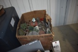 Box of Model Train Track and Decorations
