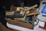 Antique Wooden Box with Breakers, Phone and Yard Tools