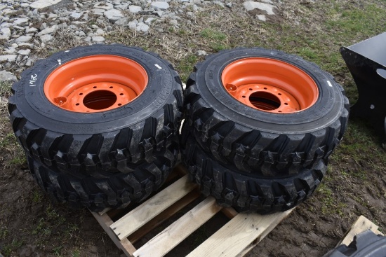 4 Forerunner 10-16.5 Skid Steer Tires on 8 Lug Rims