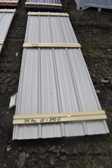 34 Pieces of 10' Clay Corrugated Metal Paneling