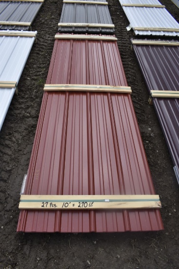 27 Pieces of 10' Red Corrugated Metal Paneling