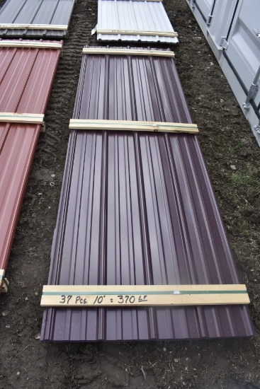37 Pieces of 10' Burgundy Corrugated Metal Paneling