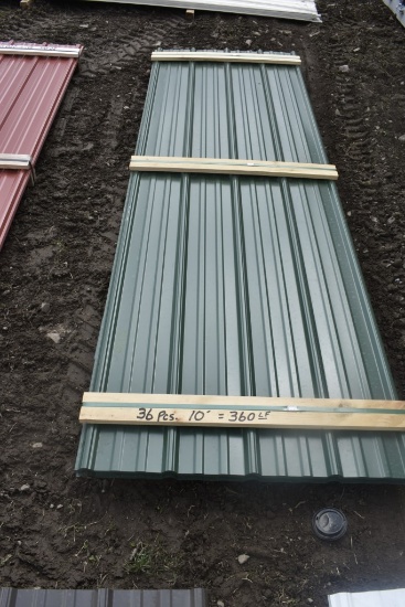 36 Pieces of 10' Green Corrugated Metal Paneling