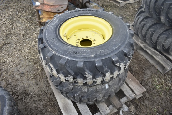 Pair of Carlisle Trac Chief 12-16.5 NHS Skid Steer Tires on 6 Lug Rims