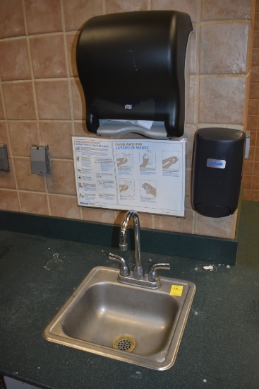 Single Bay Stainless Steel Sink and Ecolab soap Dispensor and Automatic Paper Towel