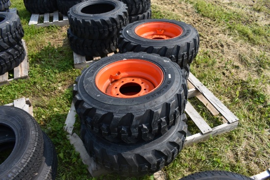 4 Forerunner 10-16.5 Skid Steer Tires on 8 Lug Rims