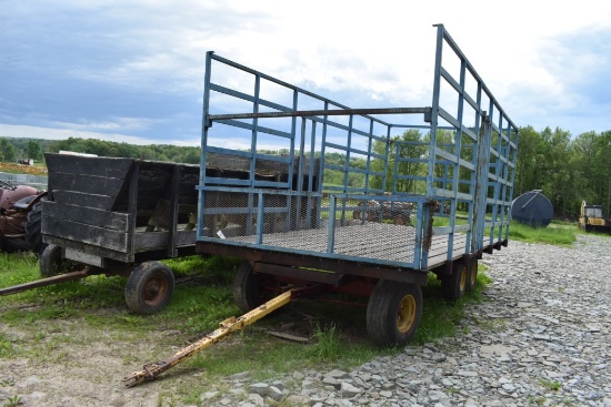 20' Blue Metal Hay Wagon On New Holland Conestoga Tandem Axle Running Gear