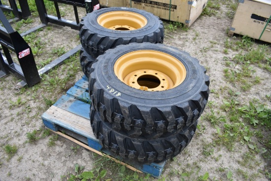 4 Forerunner 10-16.5 Skid Steer Tires on 8 Lug Rims