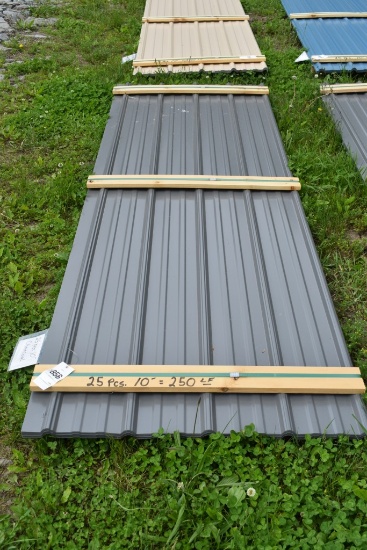 25 Pieces of 10' Charcoal Corrugated Metal Paneling