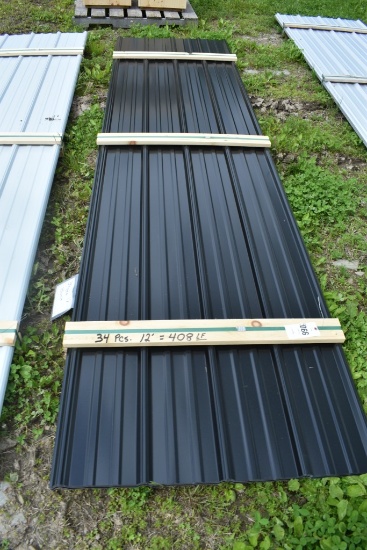 34 Pieces of 12' Black Corrugated Metal Paneling