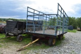 20' Blue Metal Hay Wagon On New Holland Conestoga Tandem Axle Running Gear