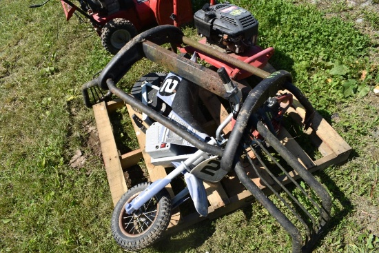 Pallet with Chainsaw, Brush Guard, Electric Dirt bike, Parts Pressure Washer