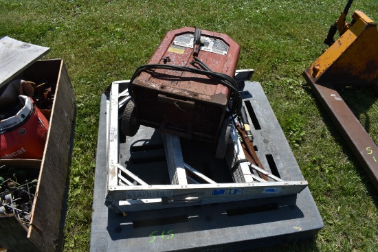 Pallet with Lincoln 225 Arc Welder, 3-Step Aluminum Ladder, 3 Hedge Clippers