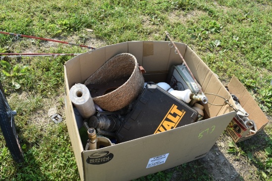 Box with Fishing Poles, Lantern Lamp as Pictured