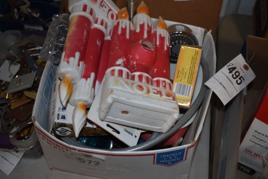 Box of House Hold Items and Christmas Decorations