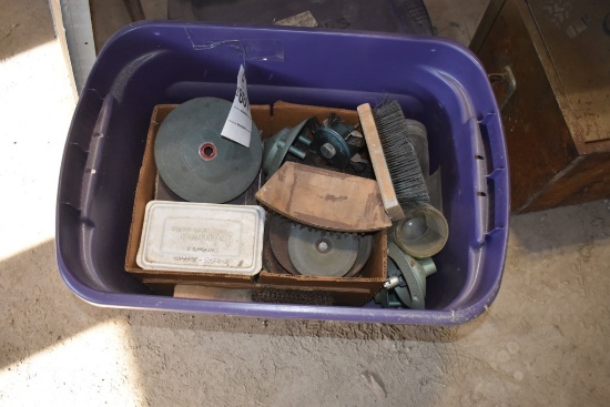 Box of Grinding Wheels and Light Fixtures