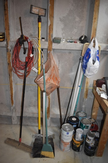 Paint, Extension Cords, Brooms, Flourescent Lights, Bar Clamps