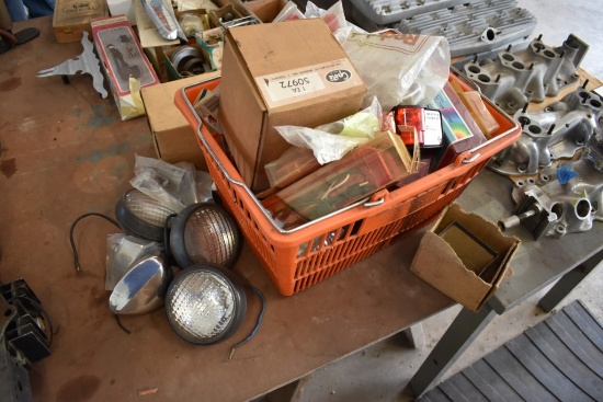 Group Of Misc Car Lights And Vintage Car Lights And Lug nuts