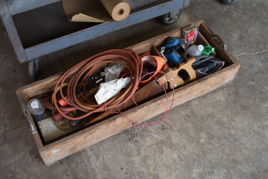 Wooden Carryall Box With Misc Tools
