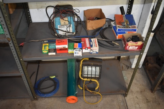 Two Shelves Of Shop Lights Plastic Wrap Wire Terminal And A Associated A10-10 Full Wave Electrifier