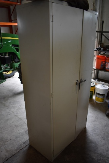 Bi Fold Metal Cabinet With Car Parts Light Covers Fuel Related Items Water Pump And A Paint Gun