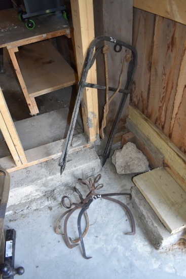 Antique Hay Fork And Three Ice Tongs