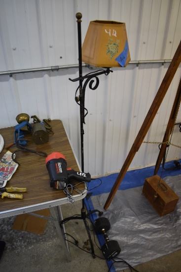 Floor Lamp, Spot Light, And A Barbell