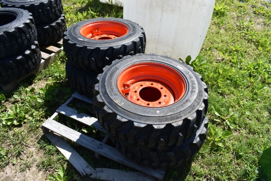 4 Forerunner 10-16.5 Skid Steer Tires on 8-Lug Rims