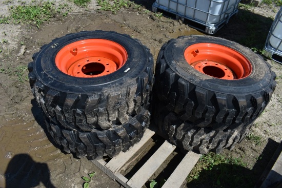4 Forerunner 12-16.5 Skid Steer Tires on 8-Lug Rims