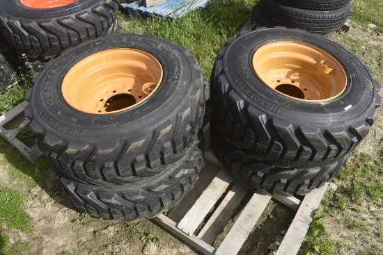 4 Forerunner 12-16.5 Skid Steer Tires on 8 Lug Rims