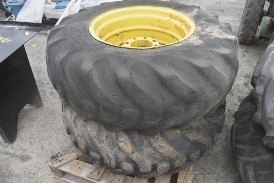 Pair of BF Goodrich 16.9-24 Backhoe Tires on 8 Lug Rims