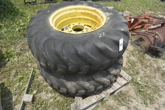 Pair of 16.9-24 Backhoe Tires with 8 Lug Rims