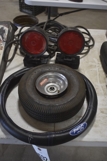 Ford Steering wheel cover 4.10/3.50-4 Tire on Rim and Two Corded Trailer Lights