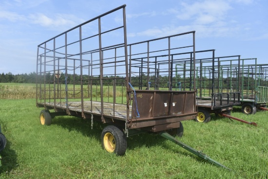 18' United Farm Tools Metal Sided Hay Wagon On Diller 8 Ton Single Axle Running Gear