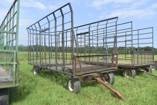 18' MYD Metal Sided and Metal Floor Flair Top Hay Wagon on Horst Single Axle Running Gear