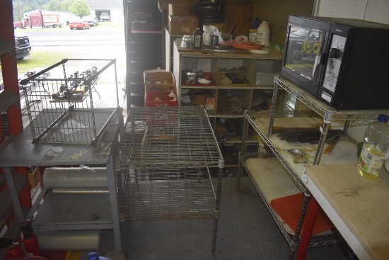Group of Wire Rack Shelving and Microwave