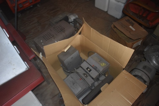 Box with Old Scale, Time Card Punches, Heater, and Cash Register