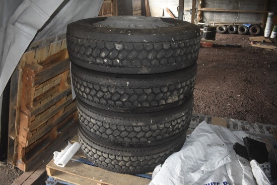 4 Bridgestone 285/75R24.5 Truck Tires on 4 Lug Rims