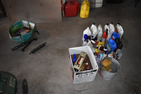 Group of Misc Oils, Snake, and trailer Jack