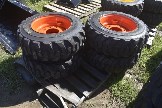 4 Forerunner 10-16.5 Skid Steer Tires on 8 Lug Rims