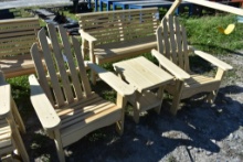 Amish Made Natural Wood Adirondack Chair and Table Set