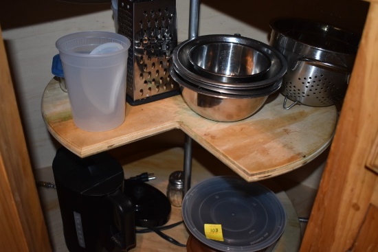Stainless Steel Mixing Bowls, Grater, Strainer, and Tupperware