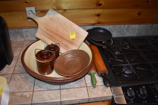Handmade Large Mixing Bowl, Pottery Bowl, Cutting Board, Ceramic Ingredient Holders, Rolling Pins, F