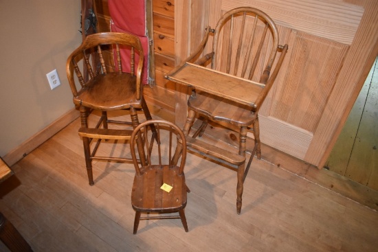 2 Antique High Chairs and Small Antique Children's Chair