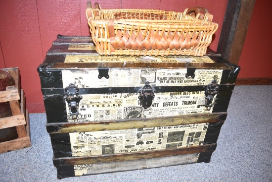 Wooden Trunk with Wicker Baskets