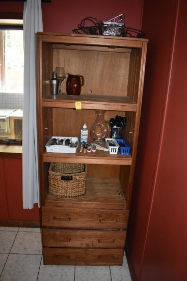 3 Drawer 3 Tier Wooden Shelf with Contents