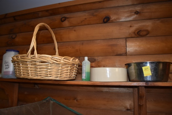 Dog Bowls and Wicker Basket