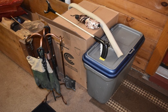 Fireplace Tool Set, Box of Cups, Dog Food Container