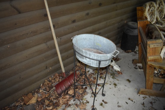 Snow Shovel, Broom, and Beverage Display Bucket